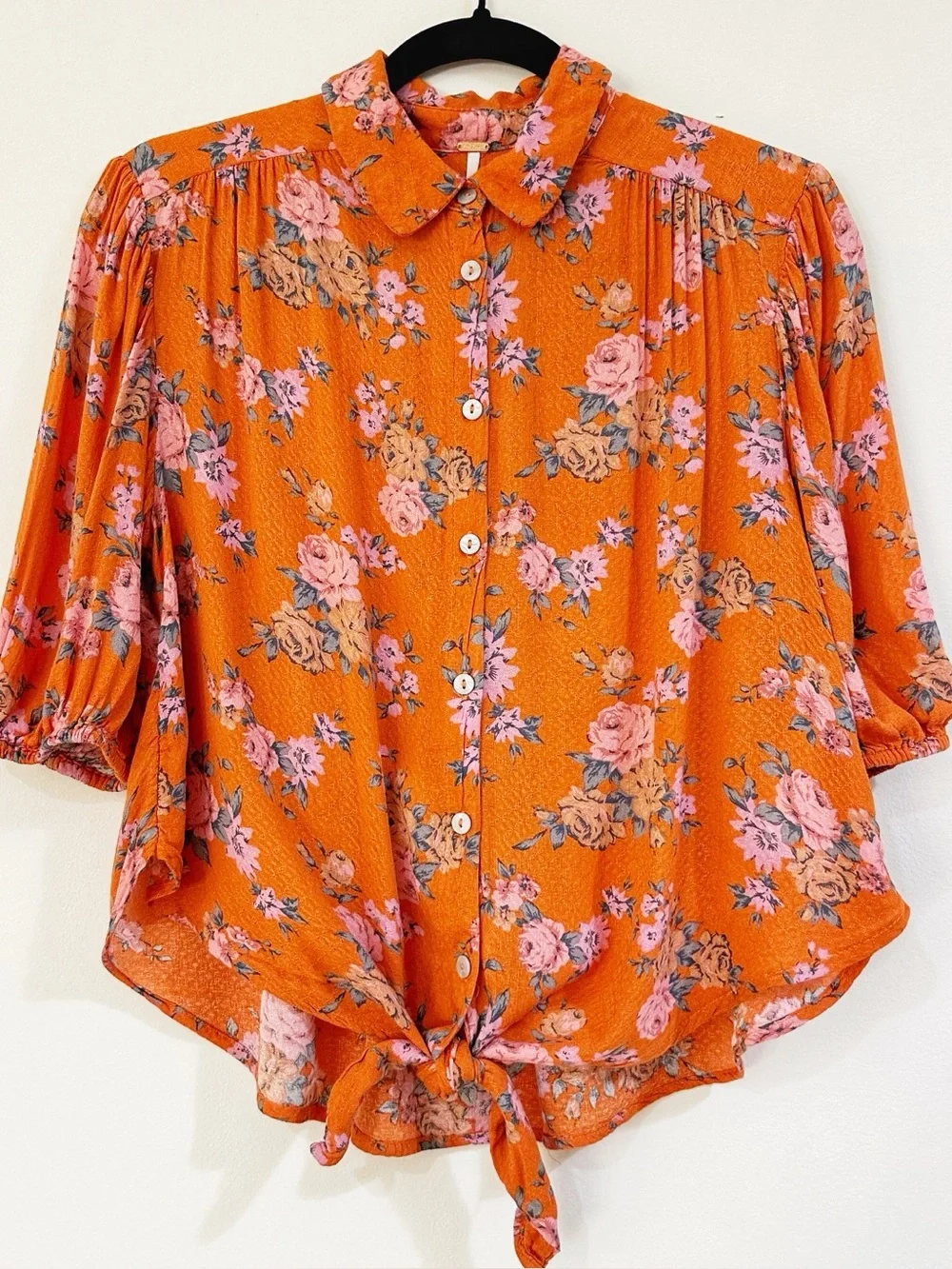 Free People Celia Floral Print Tie Front Blouse Size Small